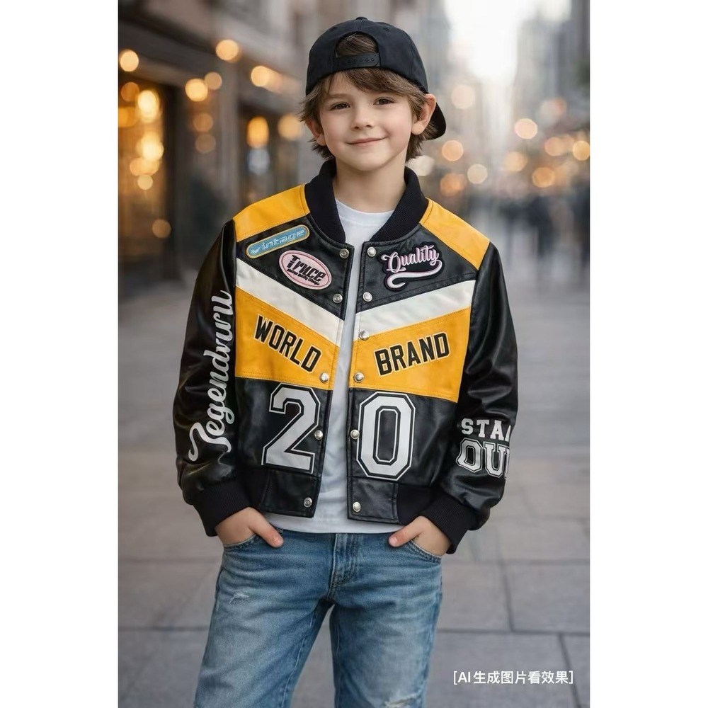 Truce Varsity Jacket Youth M 10/12 Black Yellow Patch Work Embroidered Rib Cuff